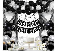 Décoration d'anniversaire noir et blanc - Décoration de fête d'anniversaire de qualité supérieure Happy Birthday - Guirlande de ballons - Rideaux - Décoration d'anniversaire pour garçons et filles -