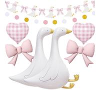 Décoration d'anniversaire « One Silly Goose » - Ballons en forme d'oie rose vichy en forme de cœur avec nœud en aluminium - Guirlande de fête pour fête prénatale, 1er anniversaire