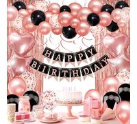 Décoration d'Anniversaire Or Rose et Noir - Guirlande de Ballons et Rideaux de Fête de Qualité Supérieure Pour Garçons, Filles et Hommes