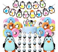 Décoration d'anniversaire Pingouin,Doyomtoy 39 Pièces Ballons de fête Pingouin Cake Toppe pour Fête à Thème Pingouin pour Enfants Manchot Anniversaire Déco