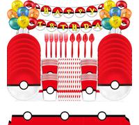 Décoration d'anniversaire Pokemon, assiette, tasse, serviette, vaisselle, ballons Pikachu pour enfants, bannière d'arrière-plan, fournitures de fête Pokemon 8 pièces d'ornement