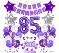 Décoration d'anniversaire pour 85 ans - Bannière « Happy Birthday » - Guirlande de ballons violets pour cupcakes - Numéro 85 - Ballons à l'hélium - Décorations d'anniversaire pour femmes et hommes de