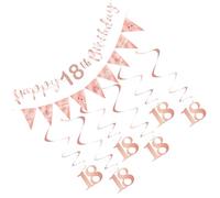 Décoration d'anniversaire pour fille - 18 ans - Décoration d'anniversaire pour 18 filles - Bannière d'anniversaire rose - Guirlande dorée rose - Bannière Happy Birthday - Spirales - Serpentins