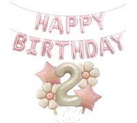 Décoration d'anniversaire pour Fille de 2 Ans, Ballon en Aluminium Marguerite avec Bannière "Happy Birthday", Ballons Lettres Or Rose Décorations d'anniversaire pour Enfants