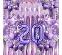 Décoration d'anniversaire pour fille de 20 ans, Ballons violets et blancs Lot d'accessoires de décoration d'anniversaire, Décoration de fête d'anniversaire pour jeune femme de 20 ans