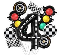 Décoration d'anniversaire pour voiture 4 ans, ballon en aluminium, ballon en aluminium en forme de chiffre 4, décoration d'anniversaire d'enfant 4 ans, voiture de course