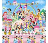 Décoration d'anniversaire Princesse Joyeux Anniversaire Belle Vaisselle de Princesse Gobelets en Papier Assiettes Ballons Nappe Bannière de Fond Fille 8pcs balloons