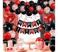 Décoration d'anniversaire rouge et noir - Décoration de fête d'anniversaire de qualité supérieure Happy Birthday - Guirlande de ballons - Rideaux - Décoration d'anniversaire pour garçons et filles -