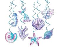 Décoration D'anniversaire Sirène,8 PCS Guirlandes Spirales Suspendues,Sirene Guirlande Suspendue,Coquillages,Étoiles de Mer,Algues,Hippocampes,Océan,Anniversaire Enfant Décoration pour Enfants