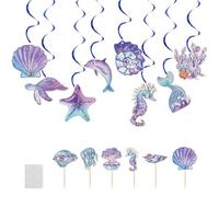Décoration d'anniversaire sirène iridescente hippocampe étoile de mer papier holographique décorations d'anniversaire sirènes décoration anniversaire enfant monde sous-marin accessoires de fête