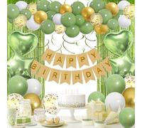 Décoration d'anniversaire vert olive - Décoration de fête d'anniversaire, guirlande de ballons, rideaux d'anniversaire pour enfants, garçons et filles, décoration d'anniversaire pour hommes et femmes