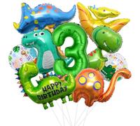 Décoration d'anniversaire XXL dinosaure de 3 ans, ballon en aluminium, dinosaure, ballons verts, ballon chiffre 3 pour fête d'enfants