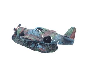 Décoration d'aquarium d'avion de chasse | Ornement en résine d'aquarium avec ruines sous-marines | Modèle réaliste d'avion coulé pour paysages aquatiques, accessoires d'aquarium de poissons