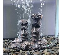 Décoration d'aquarium en Pierre à air - Accessoires de Petite Taille - Cachettes de Poisson - Statues Moai de l'île de Pâques (Gris)