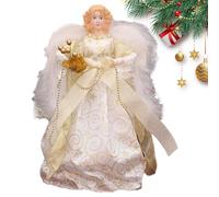 Décoration d'arbre d'ange de Noël : élégante figurine d'ange debout poupée de Noël avec ailes de plumes blanches | Décoration de Noël pour coupe d'arbre de 7,08 pouces, bel ange pour décorations