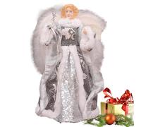 Décoration d'arbre d'ange de Noël : élégante figurine d'ange debout poupée de Noël avec ailes de plumes blanches | Décoration de Noël pour coupe d'arbre de 7,08 pouces, bel ange pour décorations