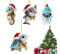 Décoration d'arbre de Noël avec animaux marins, décoration de Noël à thème en acrylique, 4 pièces affichage 2D Booster atmosphère pour jardin, salon