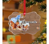 Décoration d'arbre de Noël Danemark - Illustration de paysage urbain - Œuvre d'art de ferme - Disques en acrylique transparent - Image d'horizon - Peinture de ville - Pendentif pour décoration d'arbre