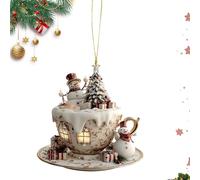Décoration d'arbre de Noël,Décorations de Sapin de Noël - Pendentif Maison de Neige en Forme de Tasse de Café 2D pour Femme Homme Bureau Voiture Intérieur Bibliothèque