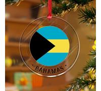 Décoration d'arbre de Noël des Bahamas - Cadeau - Drapeau de couleur vive - Disques en acrylique transparent - Pendentif patriotique pour décoration d'arbre de Noël - Plaque de nom