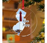 Décoration d'arbre de Noël du New Jersey - Image de la ville - Peinture rustique - Disques acryliques transparents - Œuvre d'art moderne - Paysage urbain - Boule de Noël - Décoration d'arbre de Noël