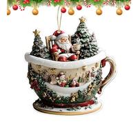 Décoration d'Arbre de Noël en Acrylique - Pendentif Maison de Neige en Forme de Tasse à Café 2D - Décoration Festive Et Saisonnière Pour Intérieur De Voiture Porte Sac À Dos Bibliothèque Chevet Chemin