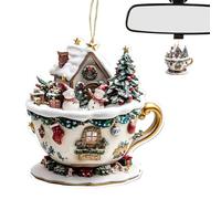 Décoration d'Arbre de Noël en Acrylique - Pendentif Maison de Neige en Forme de Tasse à Café 2D - Décoration Festive Et Saisonnière Pour Intérieur De Voiture Porte Sac À Dos Bibliothèque Chevet Chemin
