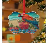 Décoration d'arbre de Noël « It's Five O'Clock Somewhere » en verre pour bar, club, perroquet, souvenir personnalisé, disques en acrylique transparent, flamant rose tropical, hawaïen, Aloha pendentif