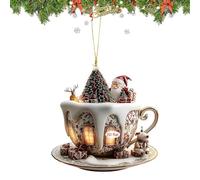 Décoration d'arbre de Noël | Ornements Maison de Noël,Pendentif en Acrylique Maison De Neige 2D Forme Tasse Café pour Bureau Bibliothèque Sac