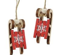 Décoration d'arbre de Noël : traîneau rouge suspendu en bois, 4cm, 12 pièces - Décoration d'arbre de Noël & set de décoration d'hiver