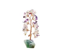 Décoration d'arbre porte-bonheur en cristal de pierres précieuses naturelles, 1 pièce, avec Base en pierre brute, convient for la maison, le bureau et le salon(Fluorite)