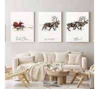 Décoration d'art moderne de paysage neigeux, cerf de Noël en hiver, ensemble de posters muraux pour le salon et la chambre à coucher, décoration de Noël sans cadre (style 3, 40x60cm*3)