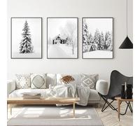Décoration d'art moderne de paysage neigeux, cerf de Noël en hiver, ensemble de posters muraux pour le salon et la chambre à coucher, décoration de Noël sans cadre (style 12, 60x90cm*3)