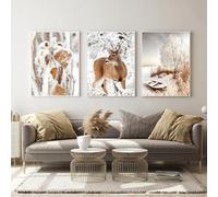 Décoration d'art moderne de paysage neigeux, cerf de Noël en hiver, ensemble de posters muraux pour le salon et la chambre à coucher, décoration de Noël sans cadre (40x60cm*3, style 6)