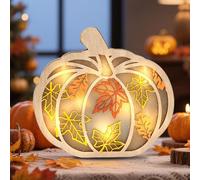 Décoration d'automne citrouille éclairée, lanterne citrouille avec lumière LED en bois, lanterne citrouille lumineuse avec feuille d'érable pour décoration d'automne, décoration intérieure, chambre à