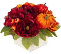 Décoration D'automne Citrouilles De Récolte D'automne-Arrangement De Pivoines Artificielles Dans Une Boîte En Bois Pour Fête De Thanksgiving,Décoration D'automne