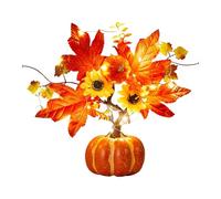 Décoration d'automne illuminée à piles | Centre de table récolte d'automne avec citrouilles en mousse LED et feuilles d'érable | Idéal pour mariage, pendaison de crémaillère, cuisine, bureau