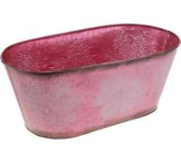 Décoration d'automne Pot métallique rouge vin L38cm H15cm, jardinière avec décor de feuilles d'érable, pot rustique en zinc pour plantes artificielles