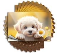 Décoration d'automne pour extérieur - Adorable chiot qui regarde au-dessus d'une clôture en bois avec des fleurs - Autocollant confortable et durable facile à appliquer pour décoration Tiki (6 x 9 cm)