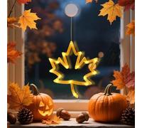Décoration d'automne pour fenêtre - Lumières LED pour fenêtre d'automne - Avec ventouse et crochet - Guirlande lumineuse d'automne - Batterie à suspendre - Décoration intérieure et extérieure (A)