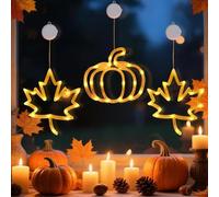 Décoration d'automne pour fenêtre - Lumières LED pour fenêtre d'automne - Avec ventouse et crochet - Guirlande lumineuse d'automne - Batterie à suspendre - Décoration intérieure et extérieure (D)