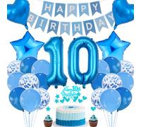 Décoration de 10e anniversaire : gâteau bleu pour garçon, décorations de fête, 10 ans, mixte garçon-fille