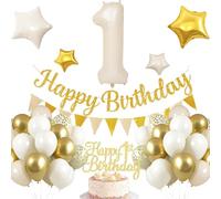 Décoration de 1er anniversaire, 1 anniversaire pour garçon blanc or, Décoration d'anniversaire 1 an pour garçon, Ballons gonflables 1er anniversaire Joyeux Anniversaire Guirlande Ballon 1 Décoration