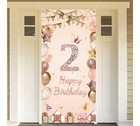 Décoration de 2ème anniversaire pour filles - Bannière de porte en tissu rose - Bannière murale/porte - Bannière de fond pour 2e anniversaire de fille - Panneau de bienvenue