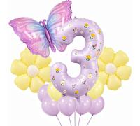 Décoration de 3e anniversaire papillon pour filles - 101,6 cm - Grand ballon papillon et feuille d'aluminium en forme de papillon pour filles - 101,6 cm (violet chiffre 3)