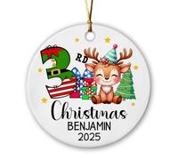 Décoration de 3ème Noël personnalisée pour bébé 2025, décorations de renne personnalisées pour fils et filles, décoration de 3ème Noël en céramique, décorations de troisième Noël de bébé cerf