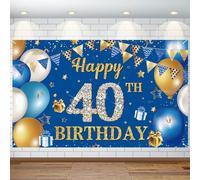 Décoration de 40e anniversaire pour hommes et femmes, bannière « Happy 40th Birthday » - Grande taille - Toile de fond pour anniversaire de 40 ans - Accessoire photo - Décoration de fond pour cabine