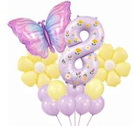 Décoration de 8e anniversaire pour filles - Ballon violet en forme de chiffre 8 pour filles - 101,6 cm - Grand ballon papillon et feuille d'aluminium en forme de papillon pour décoration