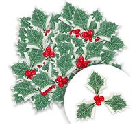 Décoration de Baies Rouges de Noël, 20Pcs Feuilles de Houx artificielles avec des Baies, Mini Rouge Holly Berry Fleurs artificielles pour Le Bricolage Arbre de Noël/Couronne de Noël/Table Déco