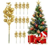 Décoration de Baies Scintillantes, 12 PCS Decoration Sapin de Noel, Baies de Houx Artificielles, Branche Noel, Tiges De Baies Scintillantes, pour la Décoration d'arbre de Noël, de Couronne (Or)
